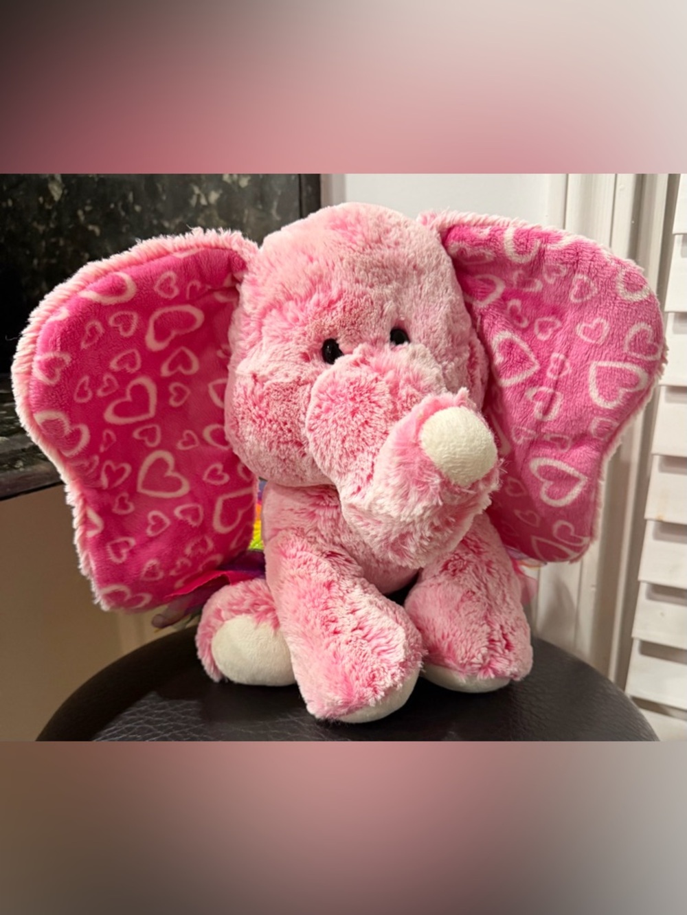 Adorable Pink Plush “Love You Big Time” Pink Elephant With Heart-Print Ears! 💖💖